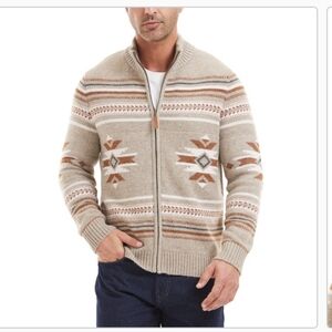 (5)Frye Men's Patterned Zipmock  Cardigan